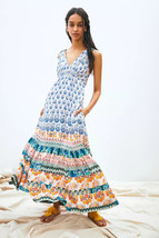 NWT Anthropologie GATHERED MAXI DRESS Tiered Boho Printed Floral Lined B... - £135.76 GBP