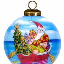 Rowing Santa Express Hand Painted Mouth Blown Glass Ornament - £159.71 GBP