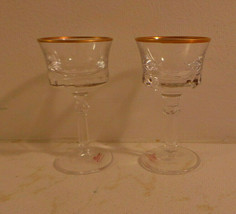 unused genuine pair of Moser Crystal Cordial Glasses 3 1/8&quot; tall w Gold Rim Fine - £114.59 GBP
