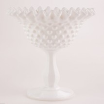 Fenton Art Glass Hobnail Milk Glass Peanut Compote 5.75&quot; Tall Vintage Serveware - £17.77 GBP