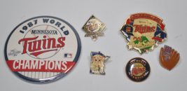 Vintage Minnesota Twins Pin Back &amp; Button Lot 87 91 World Series 76 Mitt - Win! - £42.83 GBP