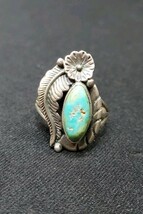NATIVE AMERICAN NAVAJO STERLING SILVER TURQUOISE Flower Feather RING Sz 8.5 - $916.51 MXN