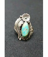 NATIVE AMERICAN NAVAJO STERLING SILVER TURQUOISE Flower Feather RING Sz 8.5 - €43,07 EUR