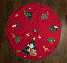 Red Christmas Tree Skirt Appliques Sewn on Toys 42&quot; Unbranded Possibly Handmade - £17.43 GBP