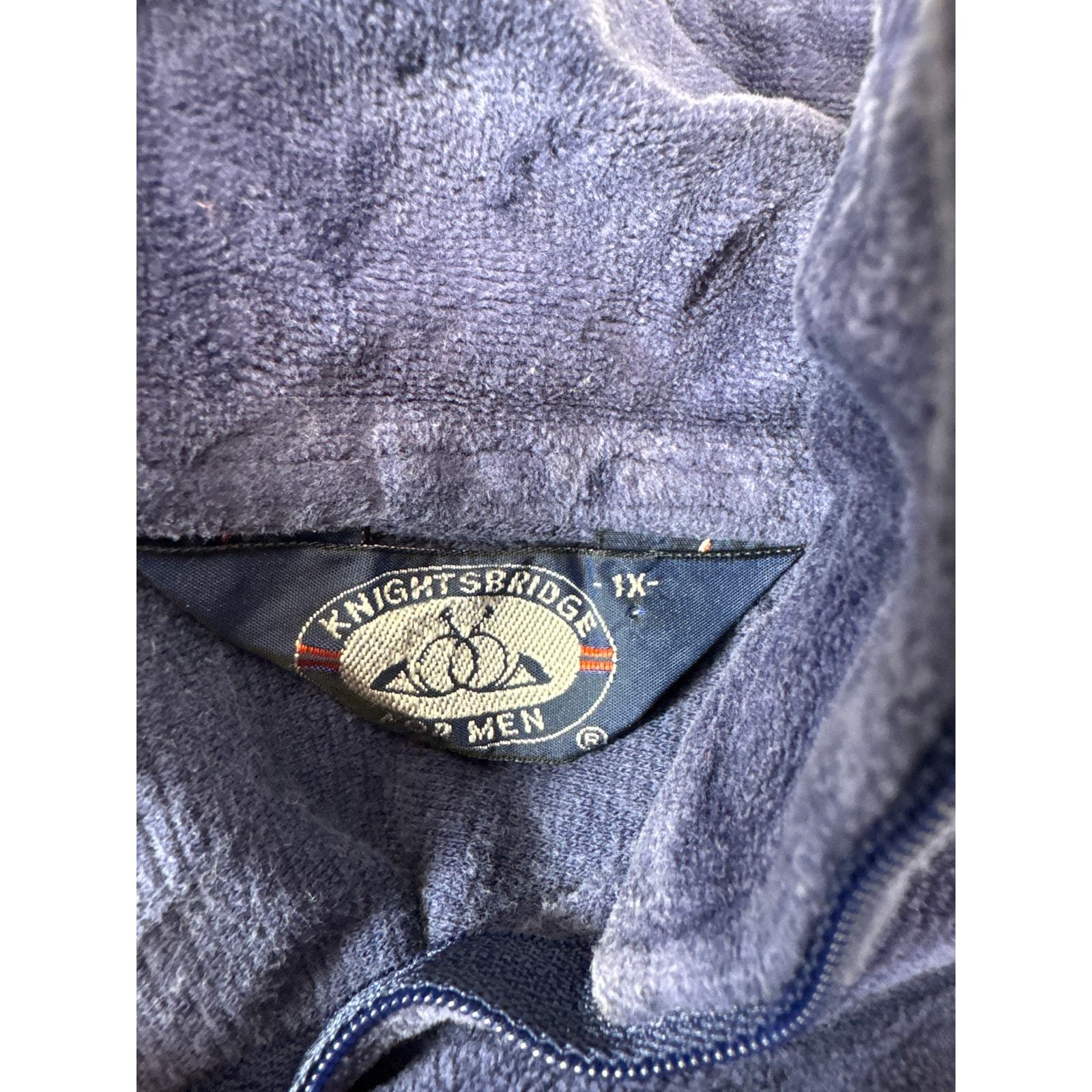 Knightsbridge Blue Velour Mens Shirt Polo Disco Retro Vintage 70 80 USA Made 1X Item image 4