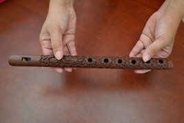 hand CARVED WOOD flute 12&quot; #F-594 - $12.00