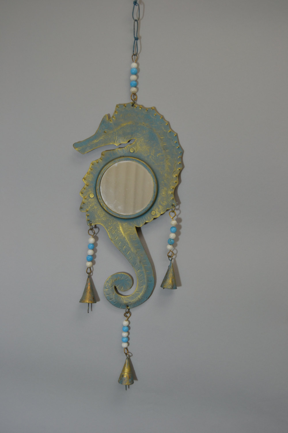 SEAHORSE rusty IRON metal mirror wall hanger beach handcrafted #f-916 - $12.00