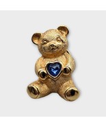Blue Crystal Heart Small Bear Brooch Pin Signed Avon Gold Tone Vintage F... - £6.28 GBP