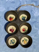 Antique Muffin Cornbread Pan Hand Painted Fruit Rustic Decor Farmhouse - $19.31