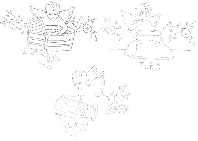 Primary image for 1930's CHERUBS -ANGELS dow days of week TOWELs embroidery pattern N8663 