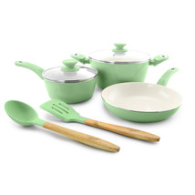 Gibson Home Plaza Cafe 7 pc Essential Core Aluminum Cookware Set in Mint - $80.36