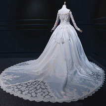 Rosyfancy Custom Off Shoulder Pearl Beaded Lace Long Sleeves Bridal Ball Gown - £511.58 GBP
