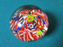 SMALL MURANO PAPERWEIGHT RED BLUE YELLOW 2 1/2&quot;  - £23.60 GBP