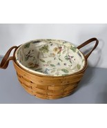 Longaberger Handwoven Round Basket Floral Fabric Liner Leather Handles - $242.96 MXN