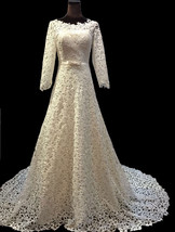 Rosyfancy Elegant Allover Venice Lace A-line Long Sleeves Wedding Bridal Dress - £298.67 GBP