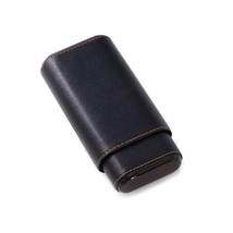 Bey Berk Black Leather &quot;Ebony&quot; Wood  Cedar Lined Telescoping Three Cigar Holder - $52.95