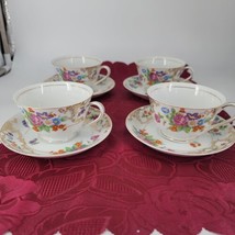 Kongo China Tea Cups and Saucers 1945 STS Hand Painted  Floral Lot of 4 Sets - £32.77 GBP