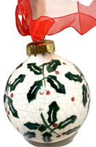 Vintage Ceramic Hand Painted Christmas Holly Berries Ball Ornament 2.5&quot; - £9.73 GBP