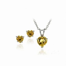 Citrine Stud Earring Pendant Necklace Jewelry Set 14k White Gold over 925 SS - £36.56 GBP