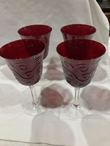 Set of 4 9-inch Tall Embossed Ruby Red Flared Champagne Toasting Wine Glasses - £39.60 GBP