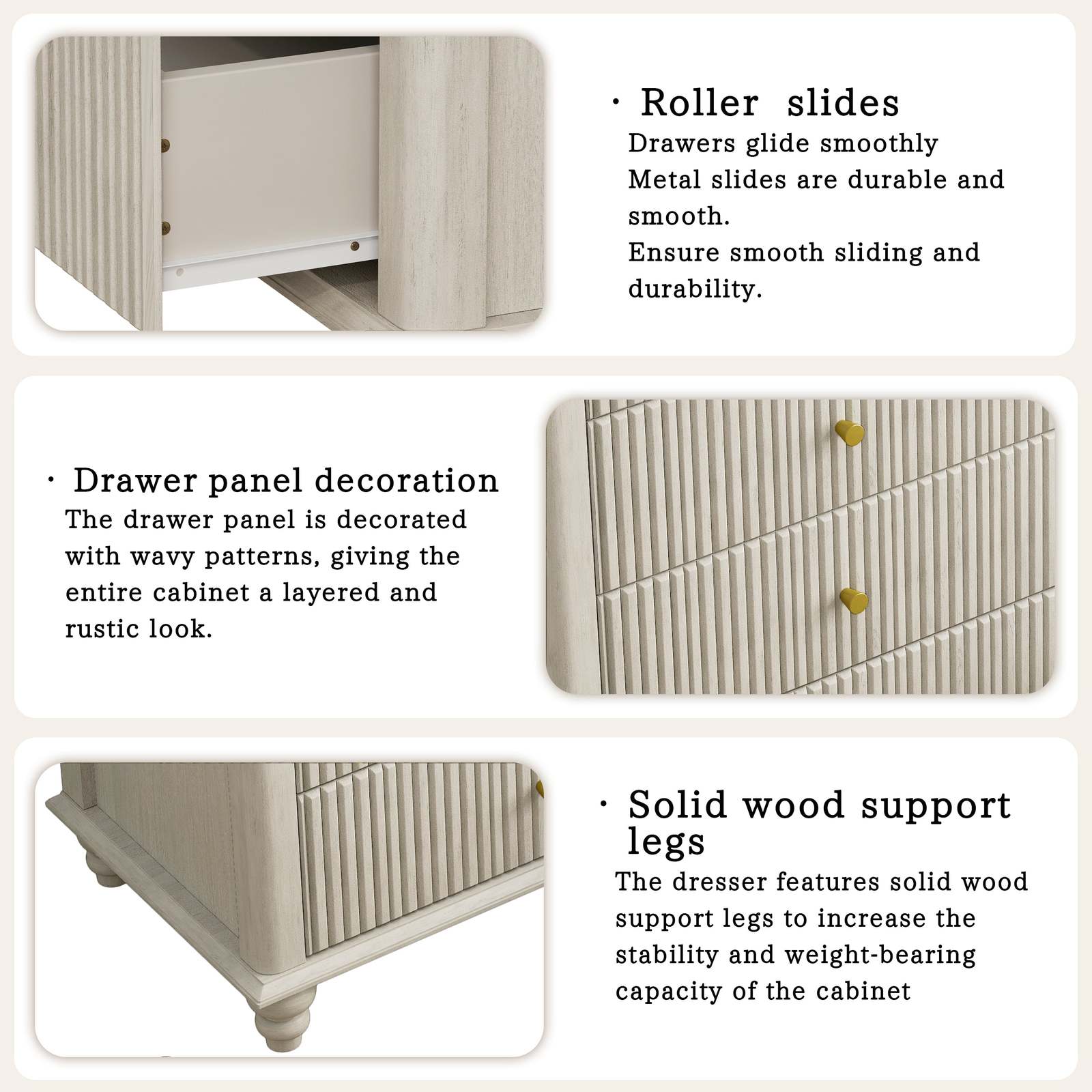 Beige Fluted 5-Drawer Dresser: Modern 45" Tall Chest of Drawers Item image 6
