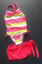 Joe Boxer Girls One Piece Swimsuit with Wrap Love Pink White Green Size 4 NWT - £11.00 GBP