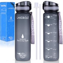 LAKIBOLE 32 oz Straw Water Bottle BPA Free with Time Marker, Gym Water B... - $28.04