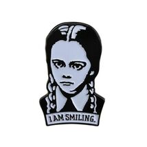 WEDNESDAY ADDAMS ENAMEL PIN I Am Smiling Clutch Back Brooch Family Campy... - $3.95