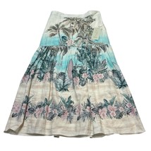 Jolie Skirt Womens M Blue Linen Blend Tropical Island Print Tiered Midi ... - $34.35