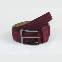 Men Genuine Basket weave Suede Soft Leather Belt PIERO ROSSI Turkey #1002 Wine image 5