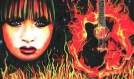 rock and roll painting womans face flaming guitar original art By Elizavella - £31.31 GBP