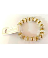 BRACELET: FITS 3-7&quot; Double-stretch elastic DURO DIPPED WHITE/CLEAR CRYST... - £2.35 GBP