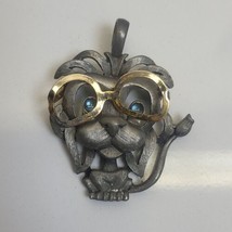 Fab Pewter Silver Tone Nerdy Lion With Glasses Pendant Googly Eyes Cute - $18.70