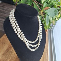 Vintage Long Strand Faux Pearl Necklace 60 Inch Infinity Versatile Granny - £9.10 GBP