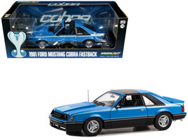 1981 Ford Mustang Cobra T-Top Blue w Light Blue Cobra Hood Graphics 1/18... - £65.96 GBP