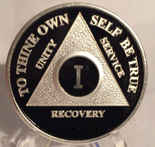 Black &amp; Silver Plated Any Year AA Chip Alcoholics Anonymous Medallion Co... - £13.29 GBP