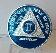 Blue &amp; Silver Plated Any Year AA Chip Alcoholics Anonymous Medallion Coi... - $16.99