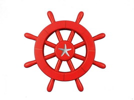 [Pack Of 2] Red Decorative Ship Wheel With Starfish 12&quot;&quot; - £38.40 GBP