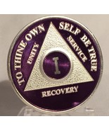 Purple Silver Plated 30 Year AA Chip Alcoholics Anonymous Medallion Coin... - $16.99