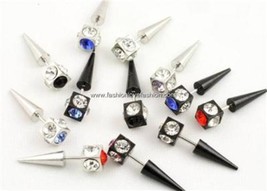 1 Pair Pierced Stainless Steel Diamante Stud Earrings Men Women - £1.82 GBP