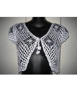 HANDCROCHETED FLOWER BEADED SHRUG TOP WHITE - $13.43 CAD