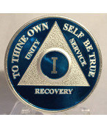 Blue Silver Plated Twenty Five Year AA Chip Alcoholics Anonymous Medalli... - $16.99