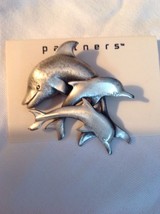 Silver Triple Dolphin Pin - Brooch - £7.07 GBP