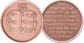 Step 5 Copper Twelve Step Medallion AA NA Recovery 12 Steps Serenity Prayer - £3.20 GBP