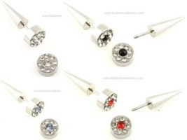 1 Pair Pierced Stainless Steel Rhinestone Stud Earrings Men Women - £1.81 GBP