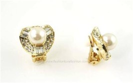 Clip On Gold/Silvertone Pearl Rhinestone Stud Earrings - £6.37 GBP
