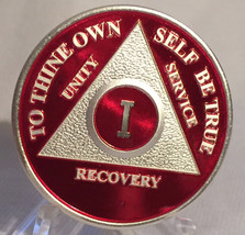 Red Silver Plated Twenty Year AA Chip Alcoholics Anonymous Medallion Coi... - £13.42 GBP