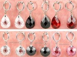 1 Pair Clip On Cz Cubic Zirconia Dangle Earrings Round,Heart,7 Colors - £6.37 GBP