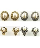 1 Pair Clip On Gold/Silvertone Pearl Eye/Flower Stud Earrings - $4.06 CAD