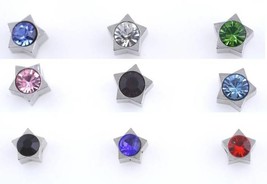 1 PAIR MAGNETIC DIAMANTE STUD EARRINGS STAR Clear,Black,Red,Blue,Pink Me... - $2.99